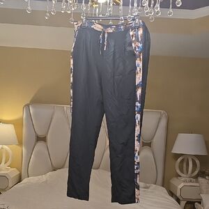 Twelfth Street by Cynthia Vincent Black Silk Pants with Multicolor Side Stripes